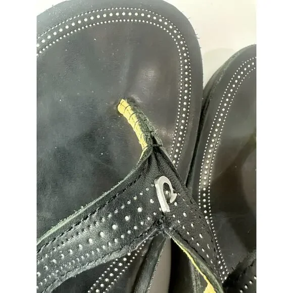 Olukai Ola Full Grain Leather Flip Flops Black Slides Women's Size 10 Sandals - Picture 6 of 14